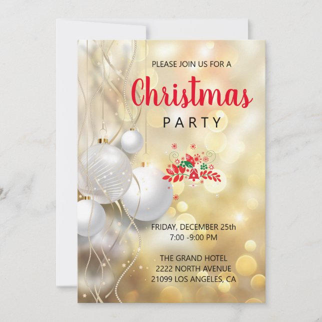 White Christmas Balls And Stringed Beads Invitation (Front)