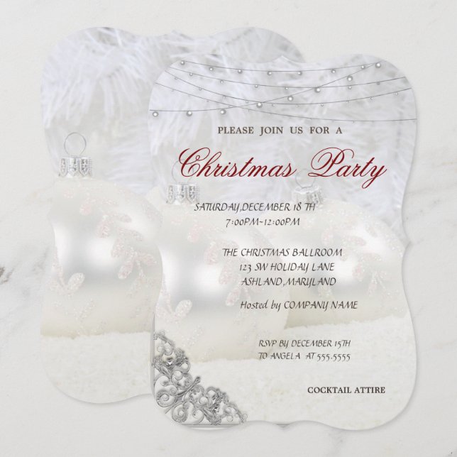 White Christmas Balls Company Christmas Party Invitation (Front/Back)