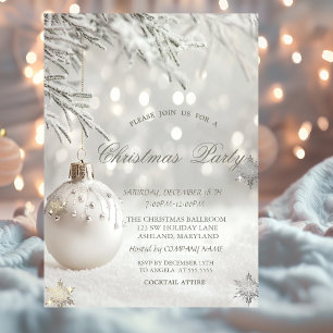 White Christmas Balls, Snowflakes Company Party  Invitation