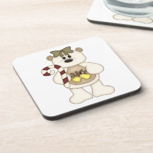 White Christmas Bear with Christmas Bells Coaster