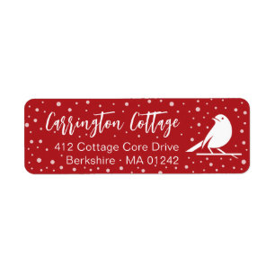 White Christmas Bird. Red Holiday Return Address Label