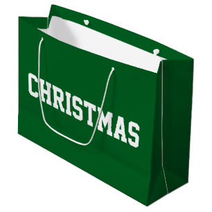 White CHRISTMAS Bold Text On Festive Bright Green Large Gift Bag