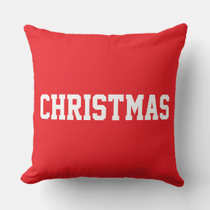 White CHRISTMAS Bold Text On Festive Cushion