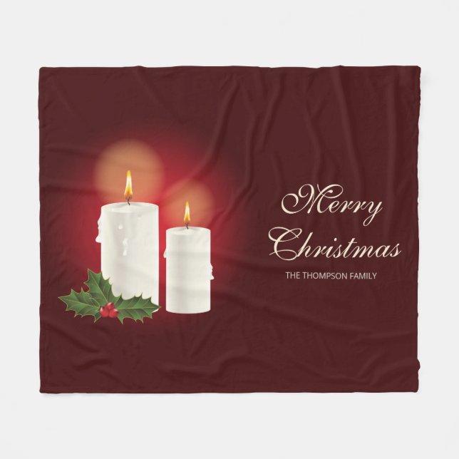 White Christmas Candles On Red With Custom Text Fleece Blanket (Front (Horizontal))