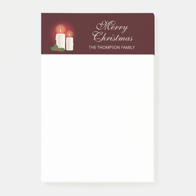 White Christmas Candles On Red With Custom Text Post-it Notes (Front)