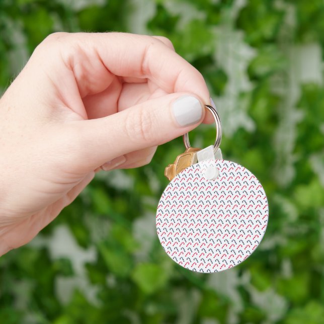 White Christmas Candy Cane Seamless Pattern Key Ring (Hand)