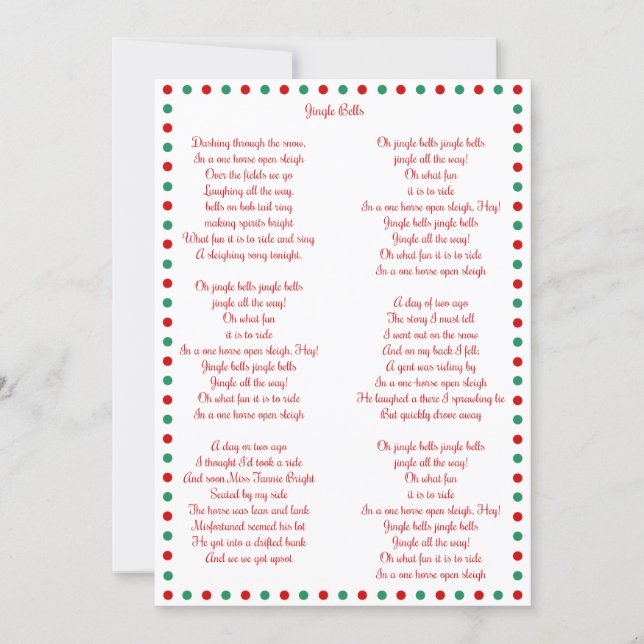 White Christmas Carol Jingle Bells Christmas Cards (Front)