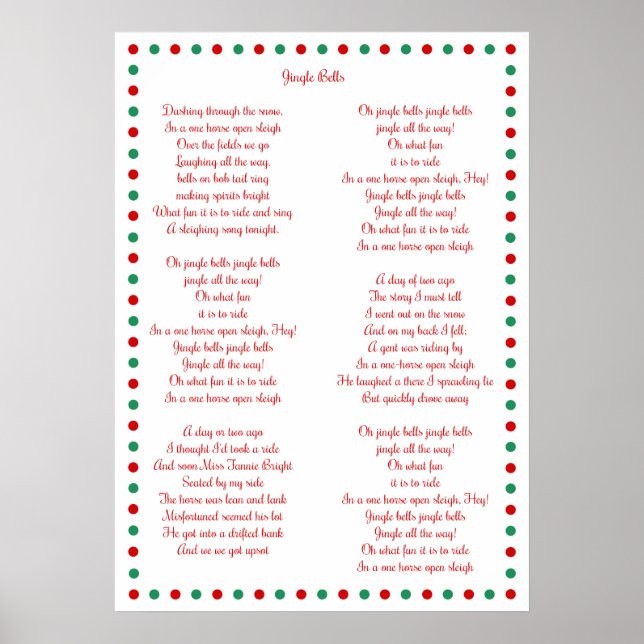 White Christmas Carol Jingle Bells Posters 20"x28" (Front)