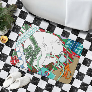 White Christmas Cat Bath Mat
