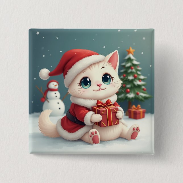 White Christmas Cat Buttons (Front)