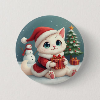 White Christmas Cat Buttons
