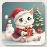 White Christmas Cat Coaster<br><div class="desc">White Christmas Cat Coaster</div>