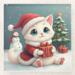 White Christmas Cat Coaster<br><div class="desc">White Christmas Cat Coaster</div>