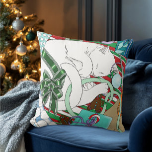 White Christmas Cat Cushion