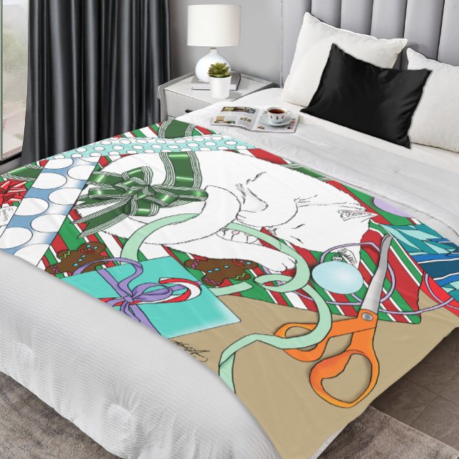 White Christmas Cat Fleece Blanket (Creator Uploaded)