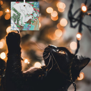 White Christmas Cat Glass Tree Decoration