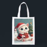 White Christmas Cat Grocery Bag<br><div class="desc">White Christmas Cat Grocery Bag</div>