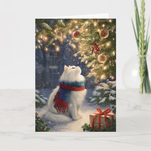 White Christmas Cat Holiday Card (Front)