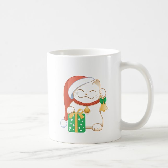 White Christmas Cat in a Red Hat Coffee Mug (Right)