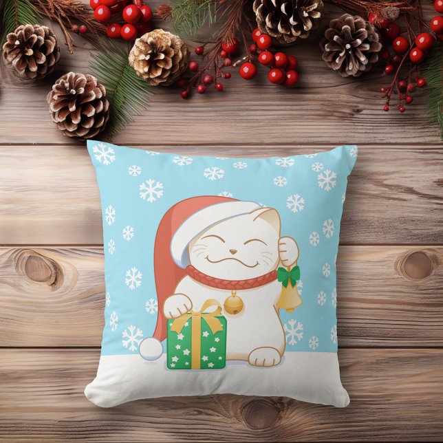 White Christmas Cat in a Red Hat Cushion (Creator Uploaded)