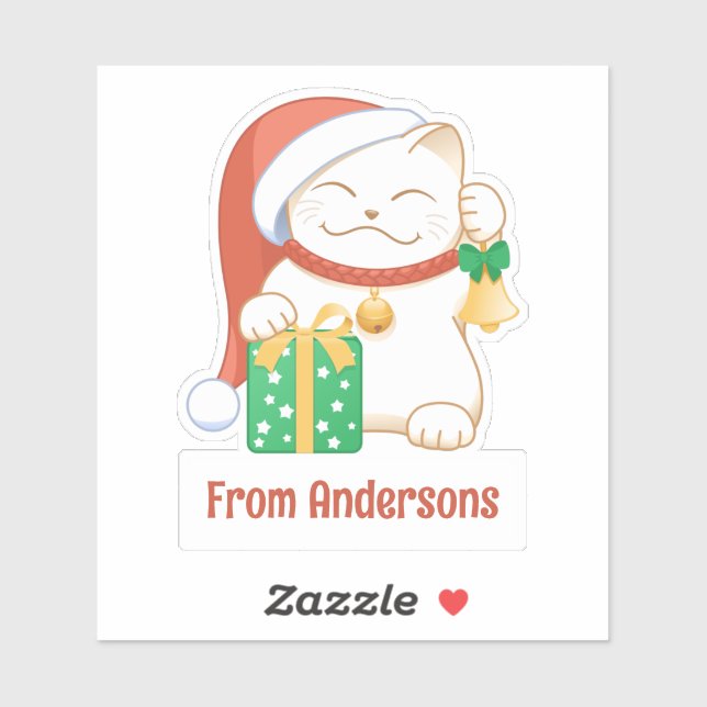 White Christmas Cat in a Red Hat Custom Text (Sheet)