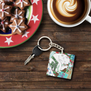 White Christmas Cat Key Ring
