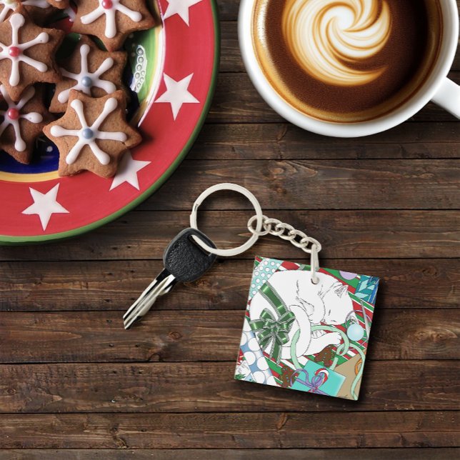 White Christmas Cat Key Ring (Creator Uploaded)
