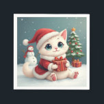 White Christmas Cat Napkins<br><div class="desc">White Christmas Cat Napkins</div>