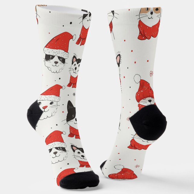 White Christmas Cats Socks (Angled)