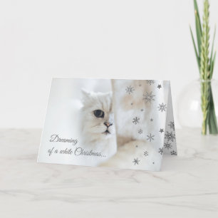 White Christmas Cute Cat Holiday Card