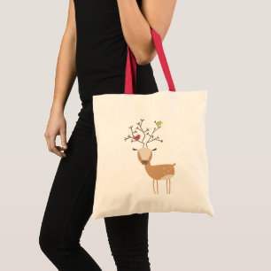 White Christmas Deer with Birds Tote Bag