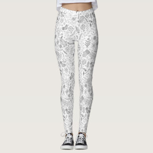 White Christmas Doodles Leggings