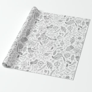 White Christmas Doodles Wrapping Paper