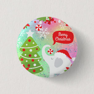 White Christmas Elephant 3 Cm Round Badge