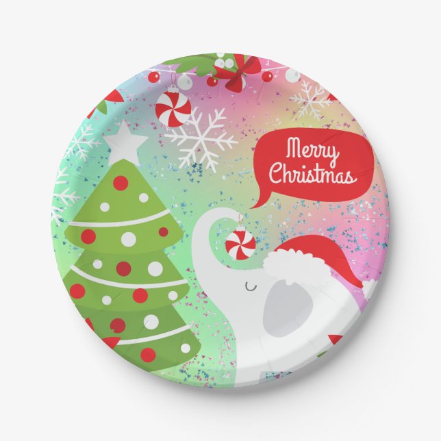 White Christmas Elephant Square  Paper Plate (Front)