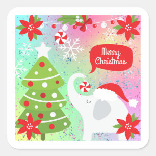 White Christmas Elephant Square Sticker