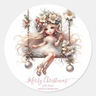 White Christmas Fairy Classic Round Sticker