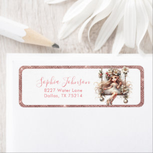 White Christmas Fairy on Pink Return Address Label