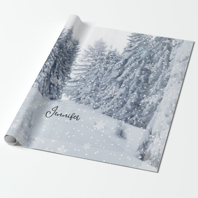 White Christmas Forest Snow Winter Wrapping Paper (Unrolled)