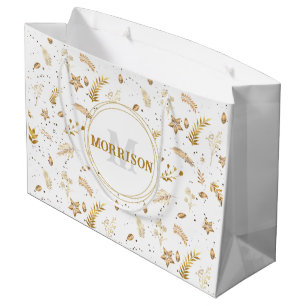 White Christmas Gold Arch elegant modern monogram Large Gift Bag