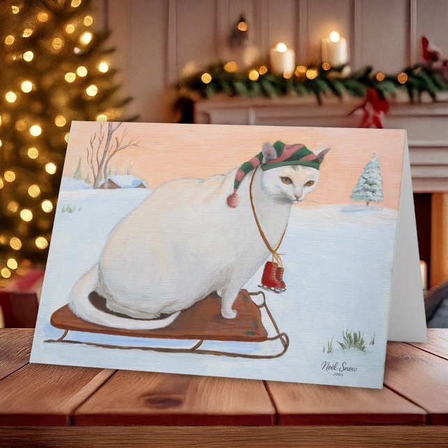 White Christmas Holiday Cat in Snow Card (Creator Uploaded)