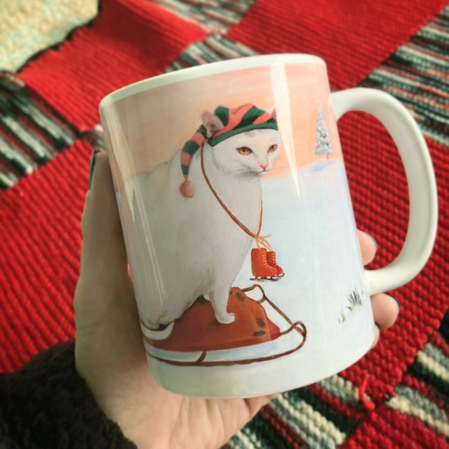 White Christmas Holiday Cat in Snow Coffee Mug (Creator Uploaded)