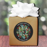 White CHRISTMAS Holly Berries Homemade Classic Round Sticker<br><div class="desc">Homemade with Love personalized stickers feature the word CHRISTMAS among elegant leaves and berries with your name and greeting in chic white lettering. MATCHING items in our store.</div>