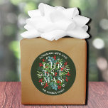 White CHRISTMAS Holly Berries Homemade Classic Round Sticker<br><div class="desc">Homemade with Love personalised stickers feature the word CHRISTMAS among elegant leaves and berries on dark green with your name and greeting in chic white lettering. MATCHING items in our collection.</div>