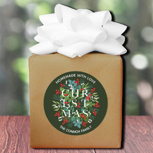 White CHRISTMAS Holly Berries Homemade Classic Round Sticker