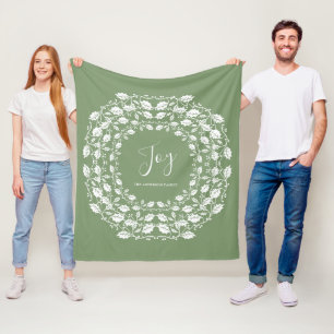 White Christmas Holly Joy Personalised Green Fleece Blanket