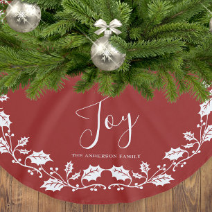 White Christmas Holly Joy Red Brushed Polyester Tree Skirt