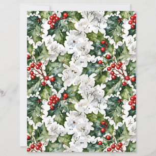 White Christmas Holly Traditional Scrapbook Paper