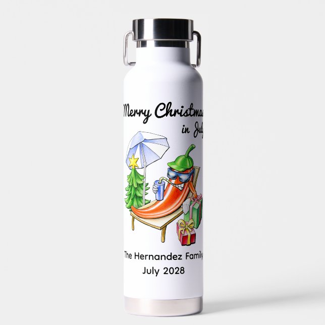 White Christmas in July Tropical Summer Holiday Water Bottle (Front)