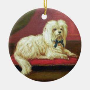 White Christmas Maltese Antique Painting Ceramic Ornament